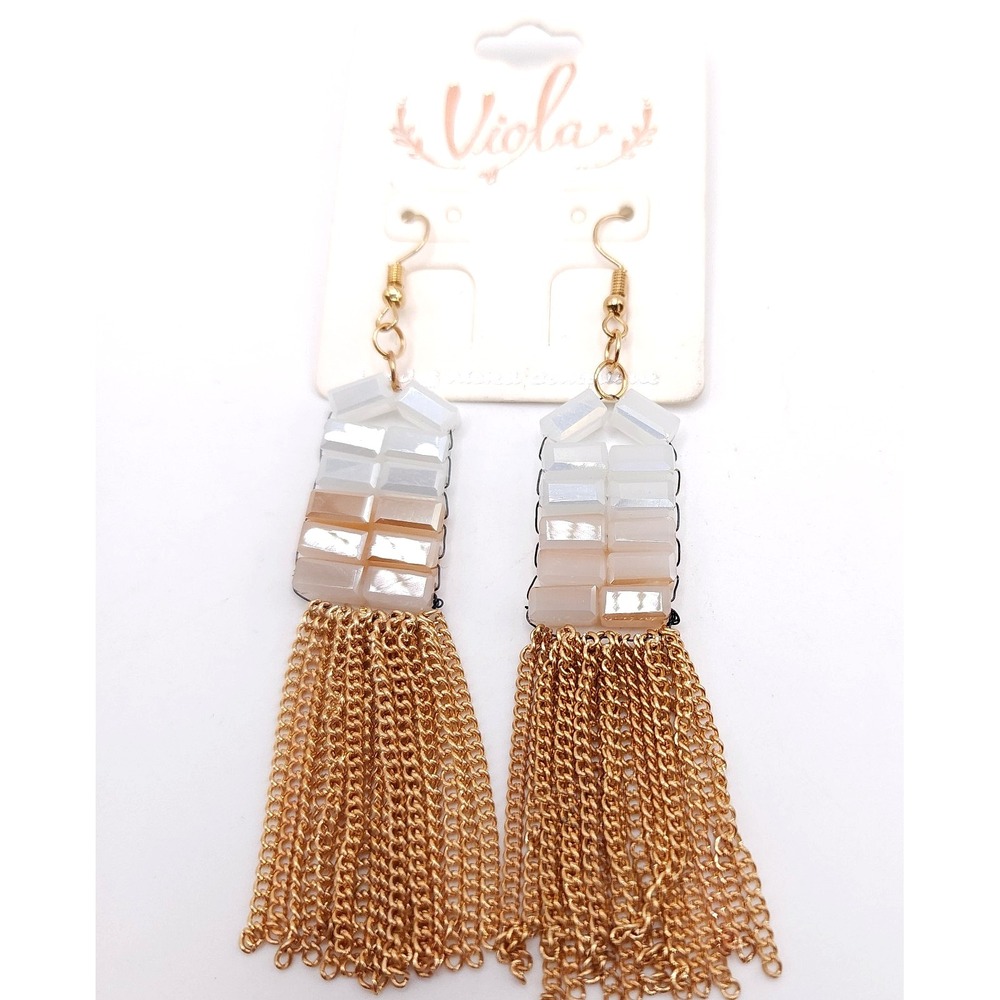 Viola‎ Gold Tassel Dangle Earrings NWT